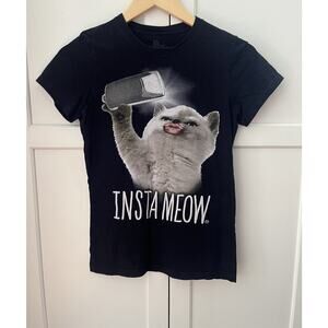 Goodie Two Sleeves Instameow kitty tee T-shirt womens sz. S cotton black